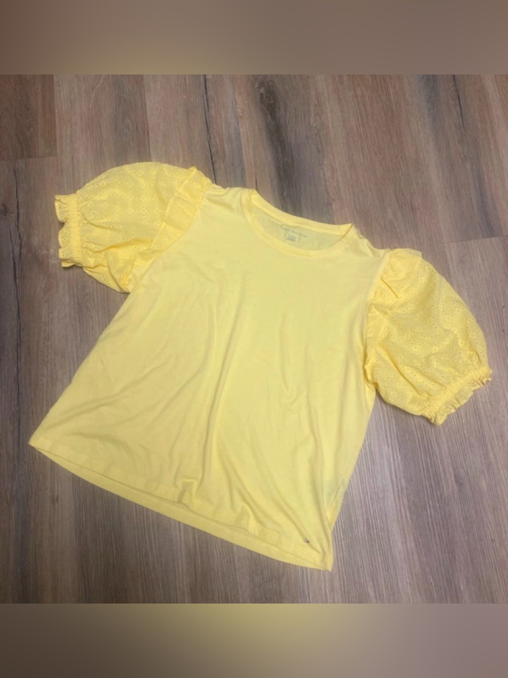 Womens Tommy Hilfiger Yellow Puff Sleeve Top - Casual Cute Tee XL NWOT